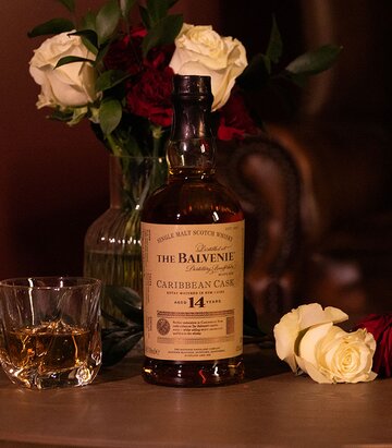A bottle of Balvenie 14 Year Old Caribbean Cask