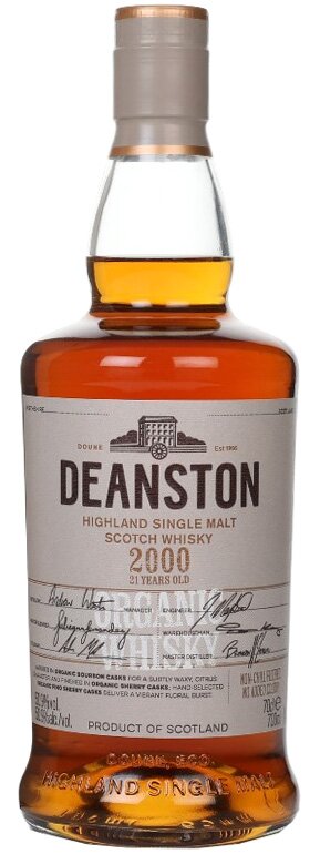 A bottle of Deanston 21 Year Old 2000 Organic Whisky