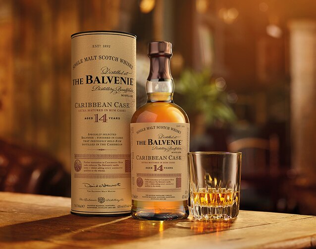 A bottle of Balvenie 14 Year Old Caribbean Cask