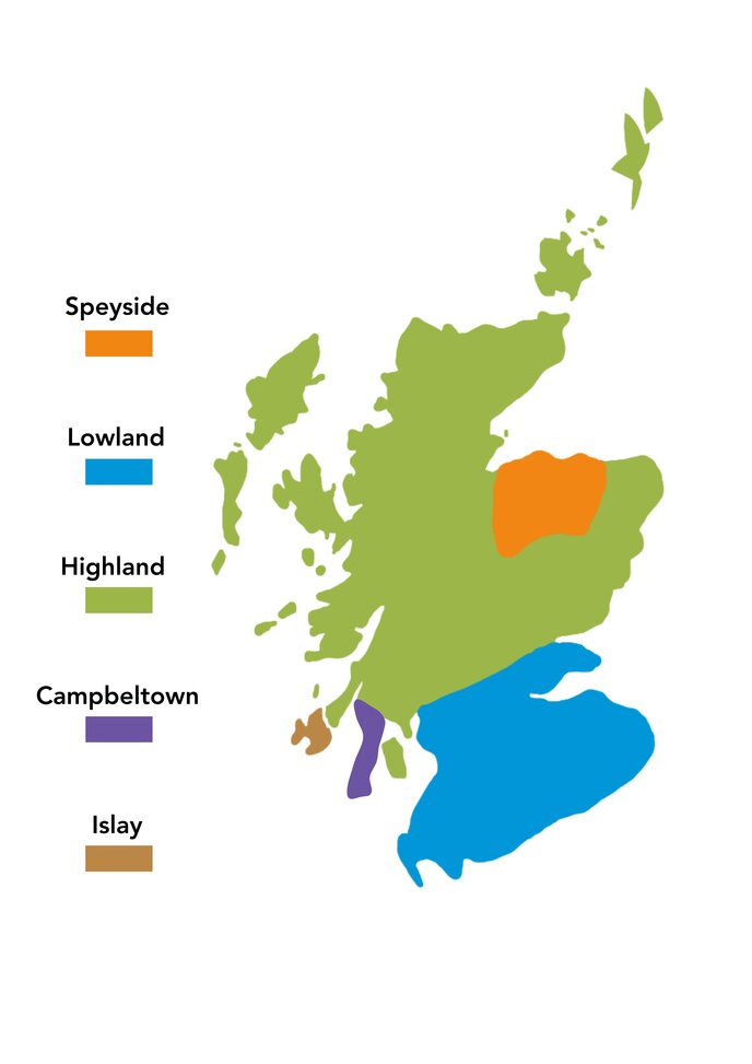 A map of the Scotch whisky regions