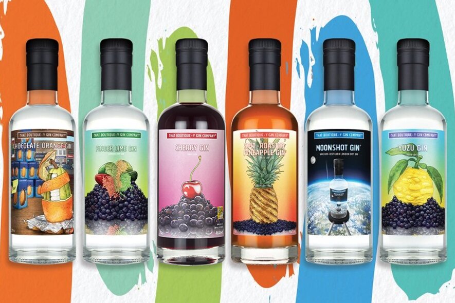 Six bottles of gin from That Boutique-y Gin Company.