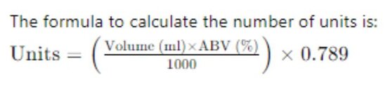 Whisky calculation, number of units per ml.
