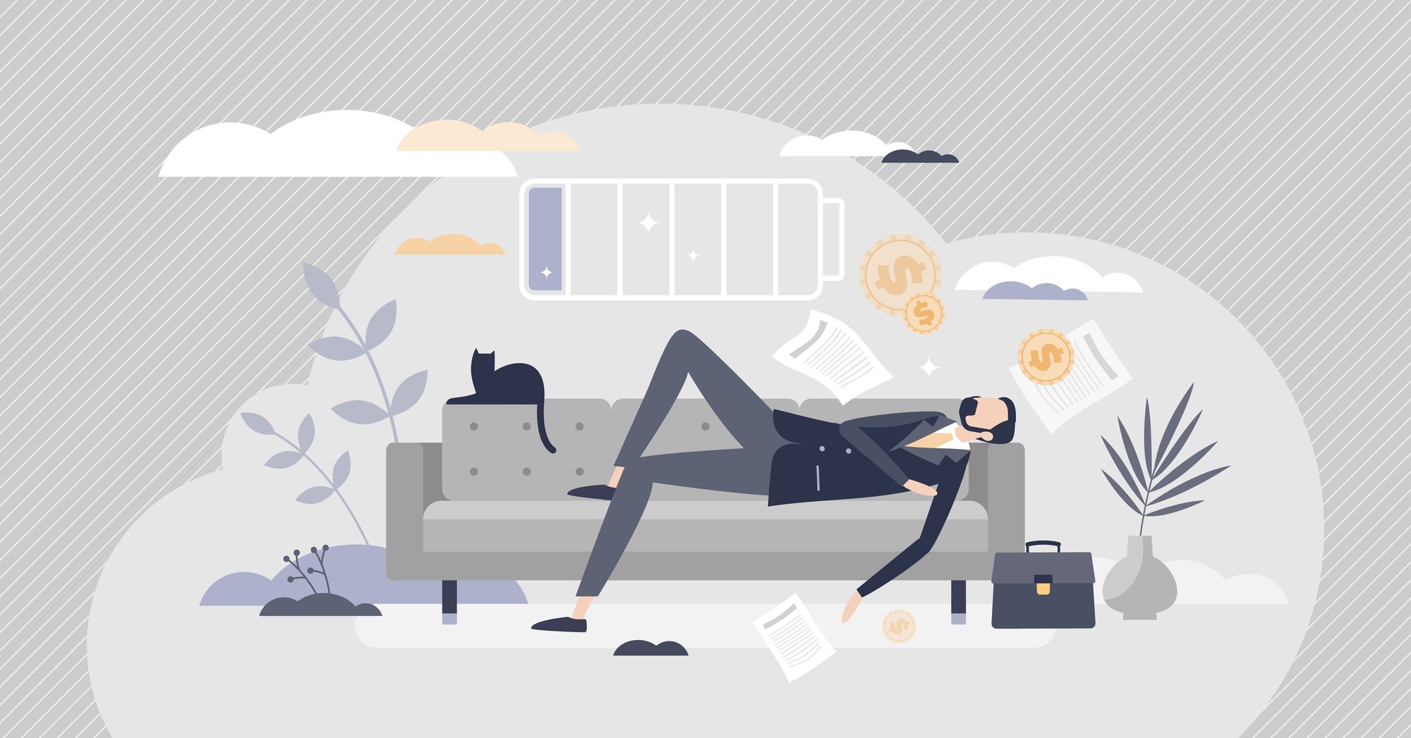 Illustration of man napping to recharge their battery