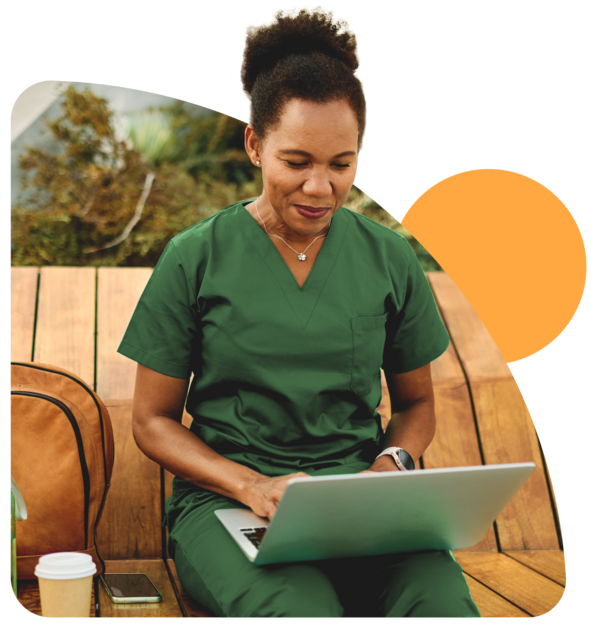 Travel healthcare professional with laptop
