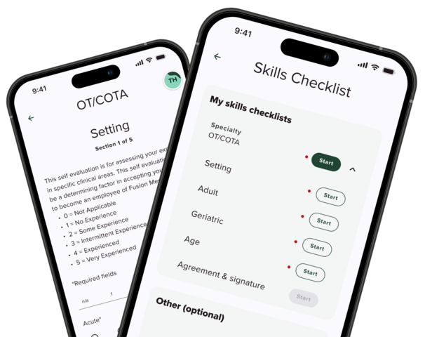 Fusion Medical Staffing Skills Checklist on App