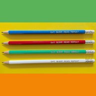 Embossed pencil with slogan 'Eat, Sleep, Read, Repeat'