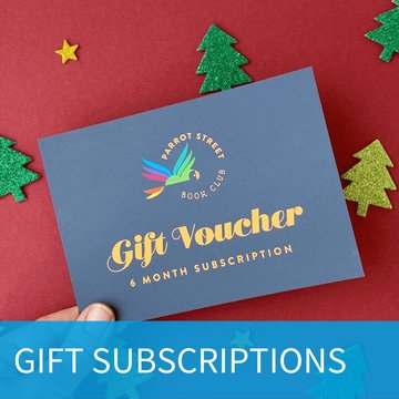 Hand holding a 6 month gift voucher for Parrot Street Book Club's children's book subscription