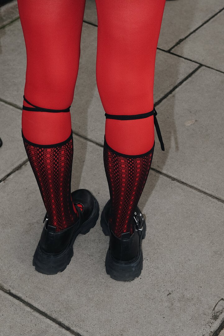 Guest attending the Chopova Lowena Spring/Summer 2024 London Fashion Week show.