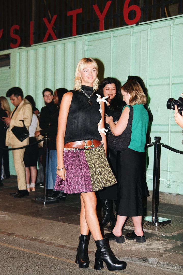 Mia Regan attending the Chopova Lowena Spring/Summer 2024 London Fashion Week show.