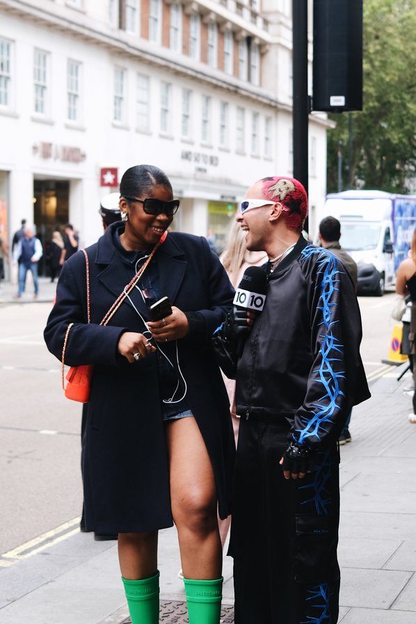 Guest attending the Chet Lo Spring/Summer London Fashion Week show.