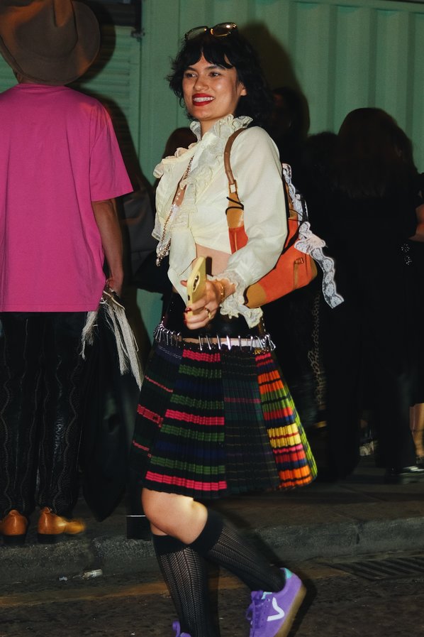 Guest attending the Chopova Lowena Spring/Summer 2024 London Fashion Week show.