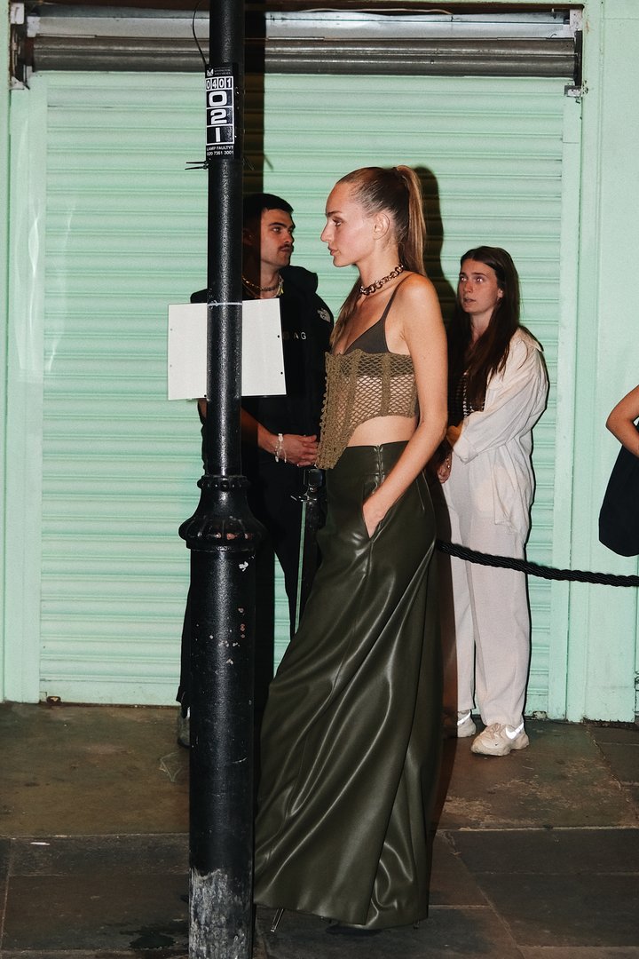 Guest attending the Chopova Lowena Spring/Summer 2024 London Fashion Week show.
