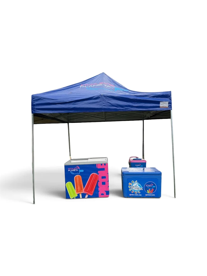 Tenda azul personalizada da Picolé Planeta com freezers