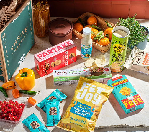 An assortment of Thrive Market groceries and pantry staples