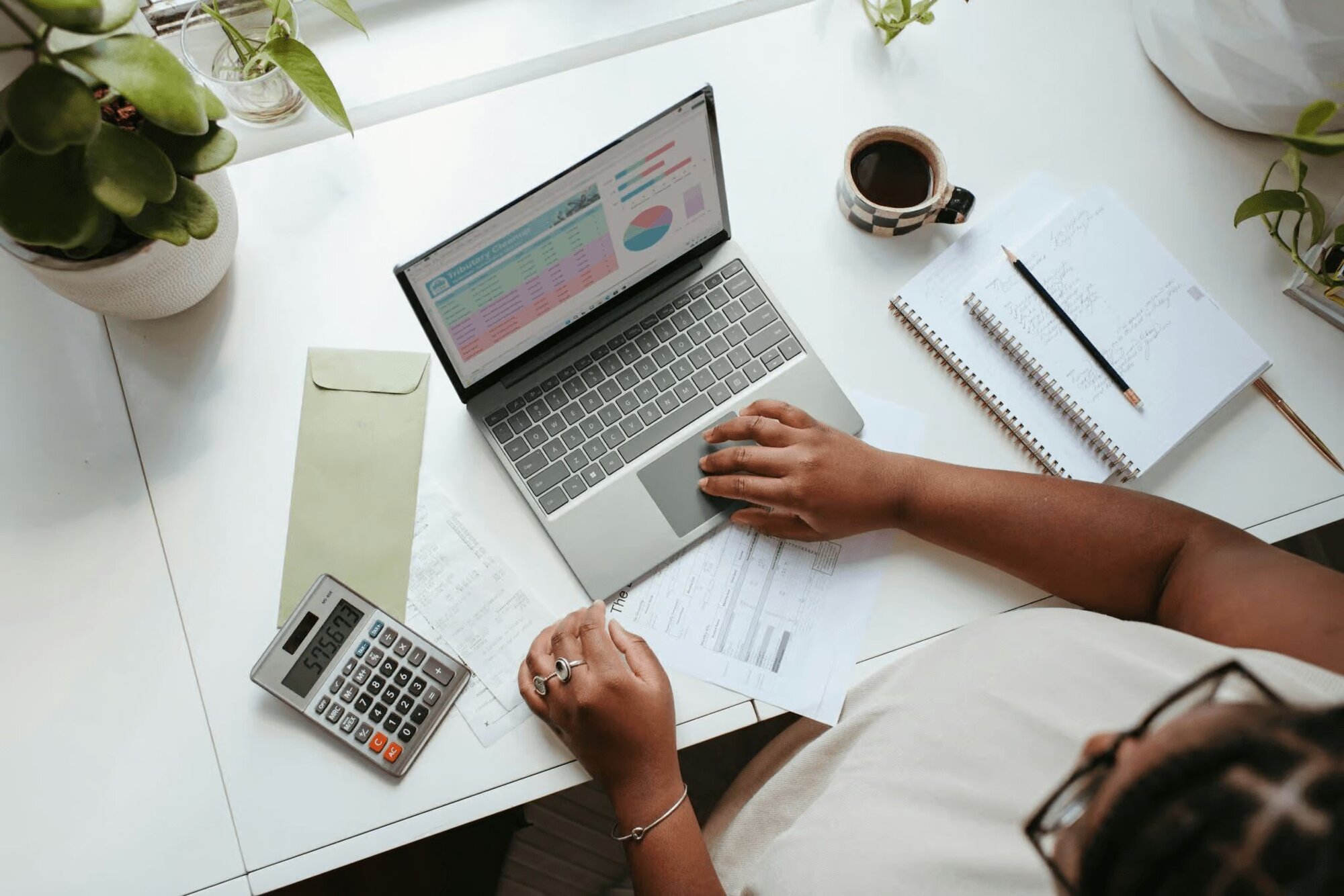Woman working on a laptop