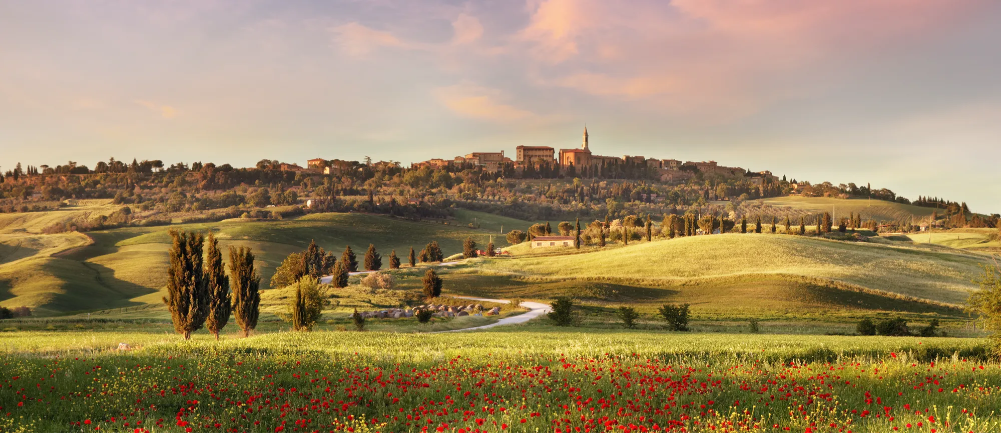 Photo of Italian landscape with a villa in the background