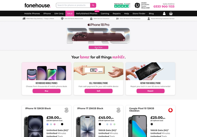 Fonehouse mobile phone shop homepage