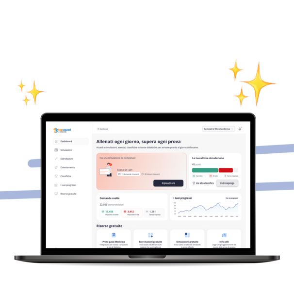 Dashboard of the Testbusters IMAT simulator with score charts by section