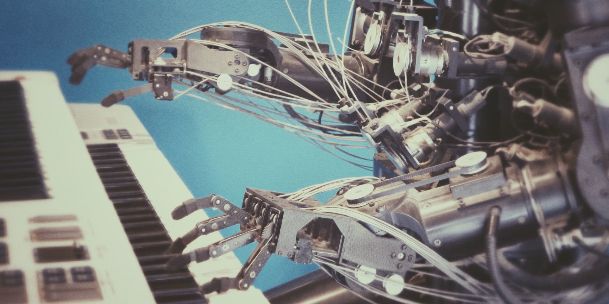 Generated image of robot hands playing the piano
