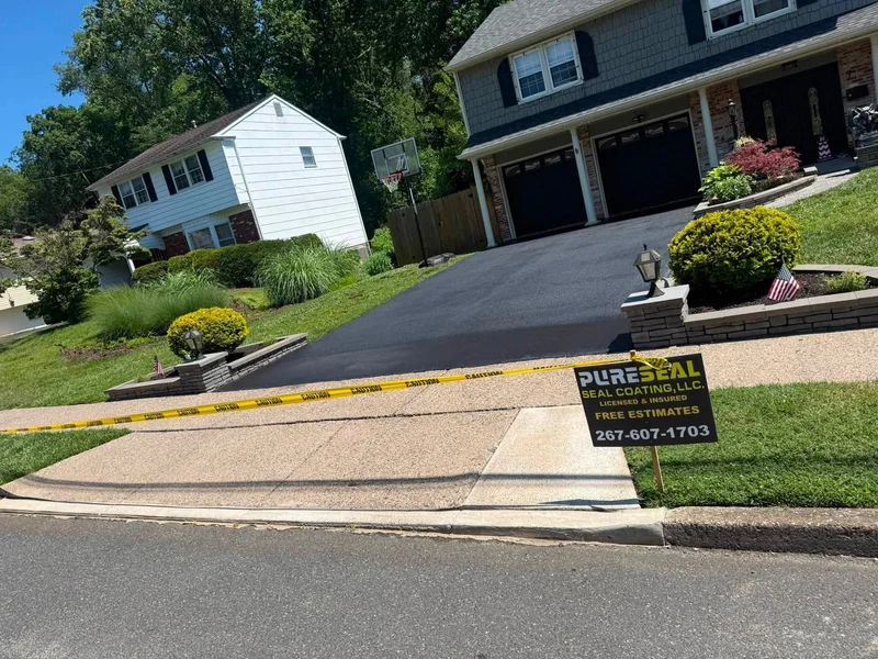 Paver-edged driveway sealcoating after PureSeal sealcoating