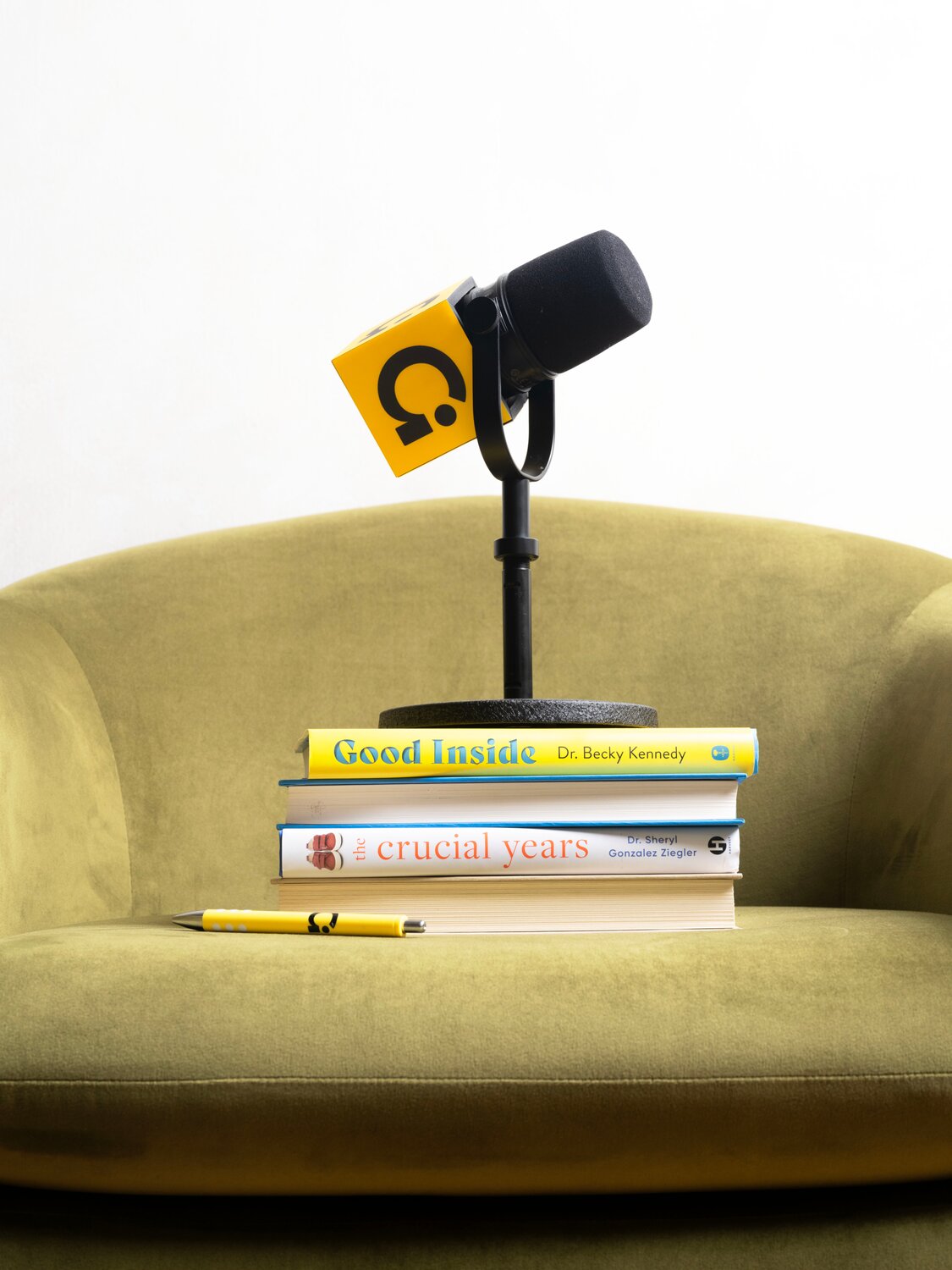 Good Inside podcast still life with microphone and books