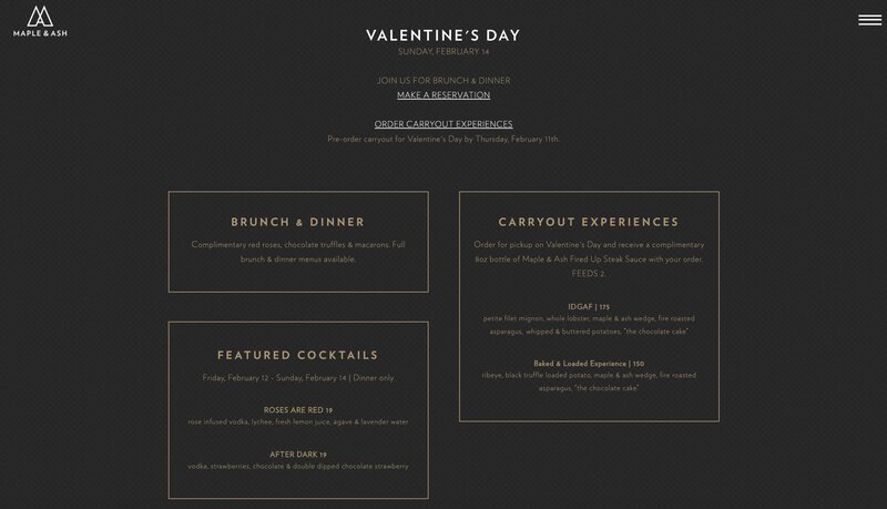 Maple & Ash Valentine's Day landing page
