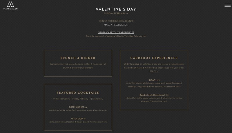 Maple & Ash Valentine's Day landing page