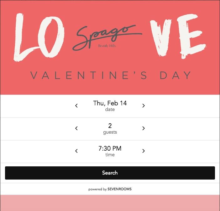 Spago reservations widget Valentine's Day