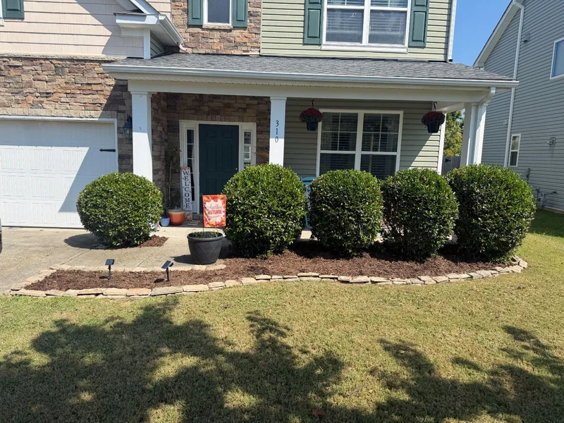 Freshly maintained front landscaping and walkway