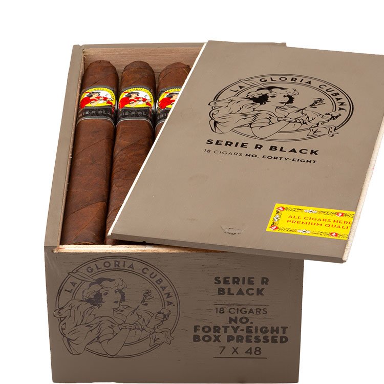 box of la gloria serie r black #48 cigars