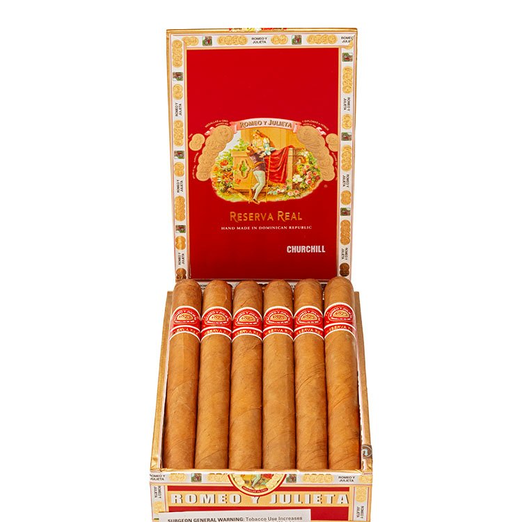 box of romeo y julieta reserva real churchill cigars