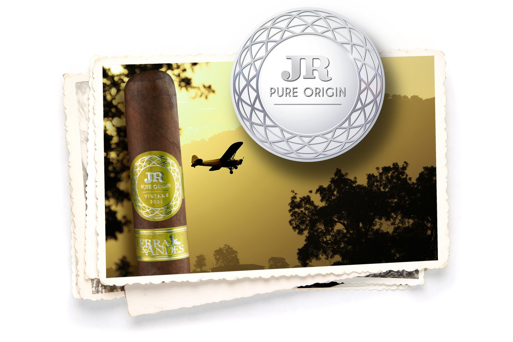 terra de andes single cigar with airplane flying above and pure origin seal logo