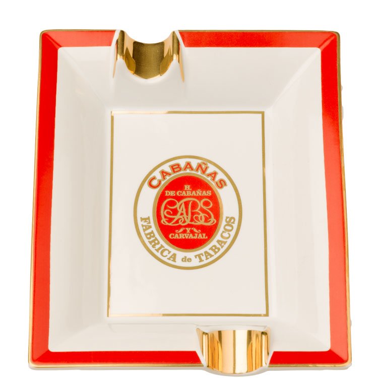 red and white ceramic cabanas logo ashtray