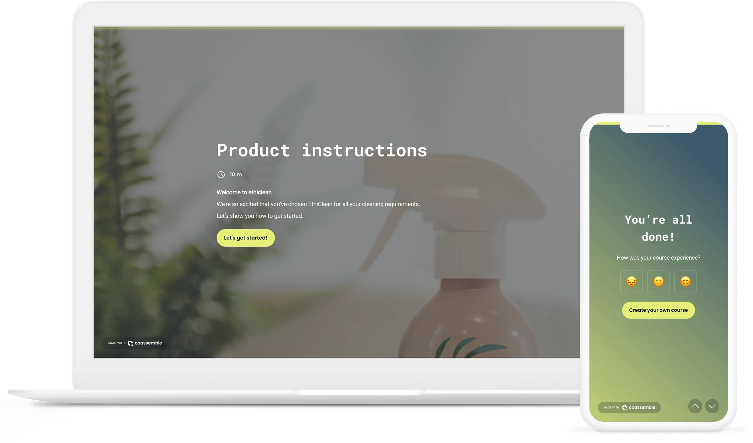 Product instructions course displayed on multiple devices
