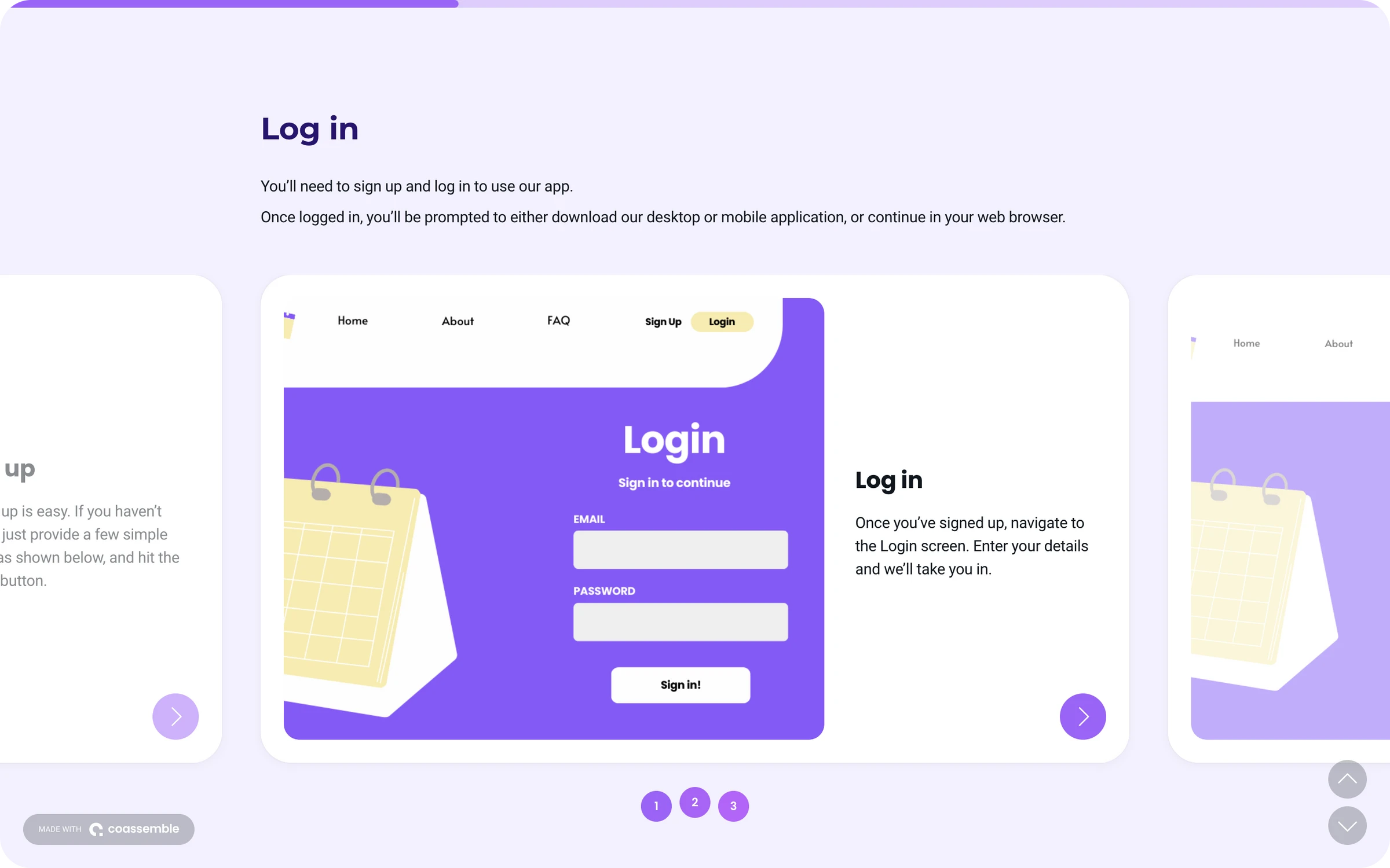 Screen in a course explaining how to login to a new product