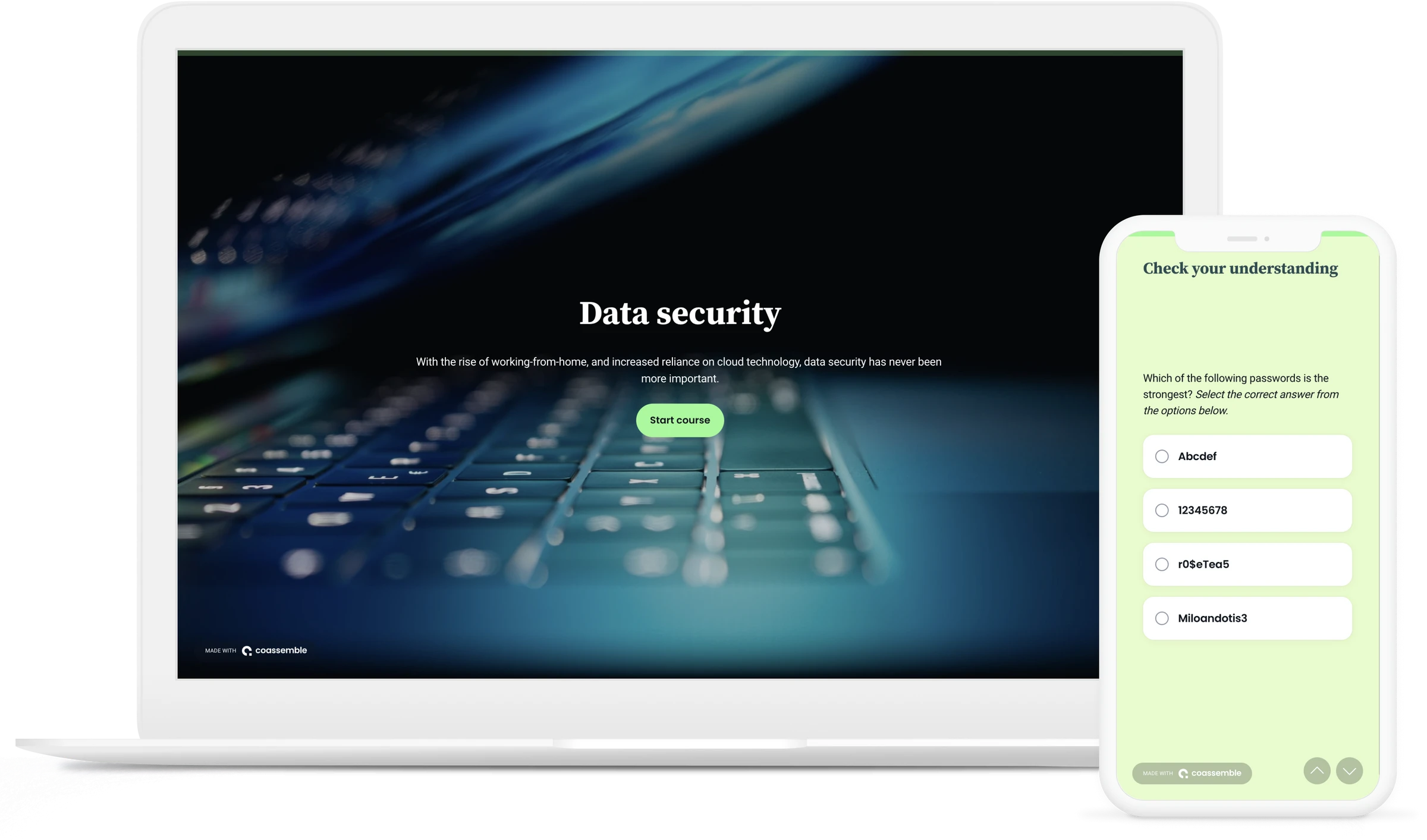 Data security policy course displayed on a desktop and mobile device