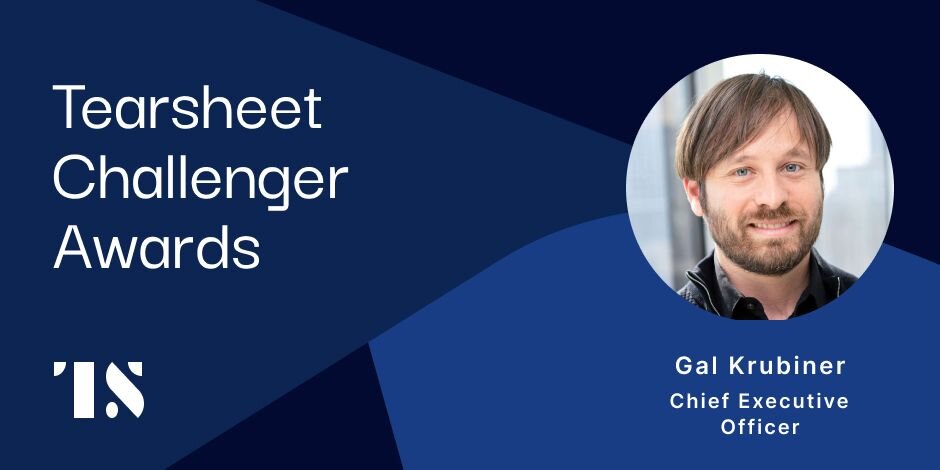"Tearsheet Challenge Awards logo and text on a blue background with the Pagaya logo and the CEO’s name and headshot (Gal Krubiner)"