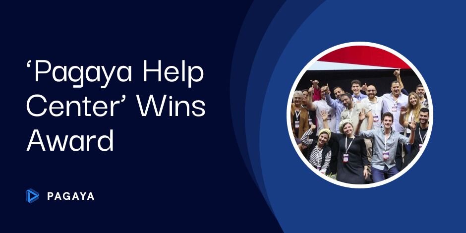 "Blue background with white text that reads 'Pagaya Help Center' Wins Award with an image of employees"