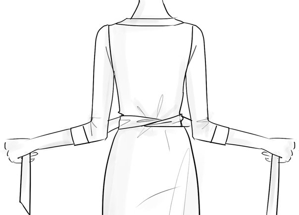 Tighten it behind the waist, adjust the neckline, and bring the straps back to the front.