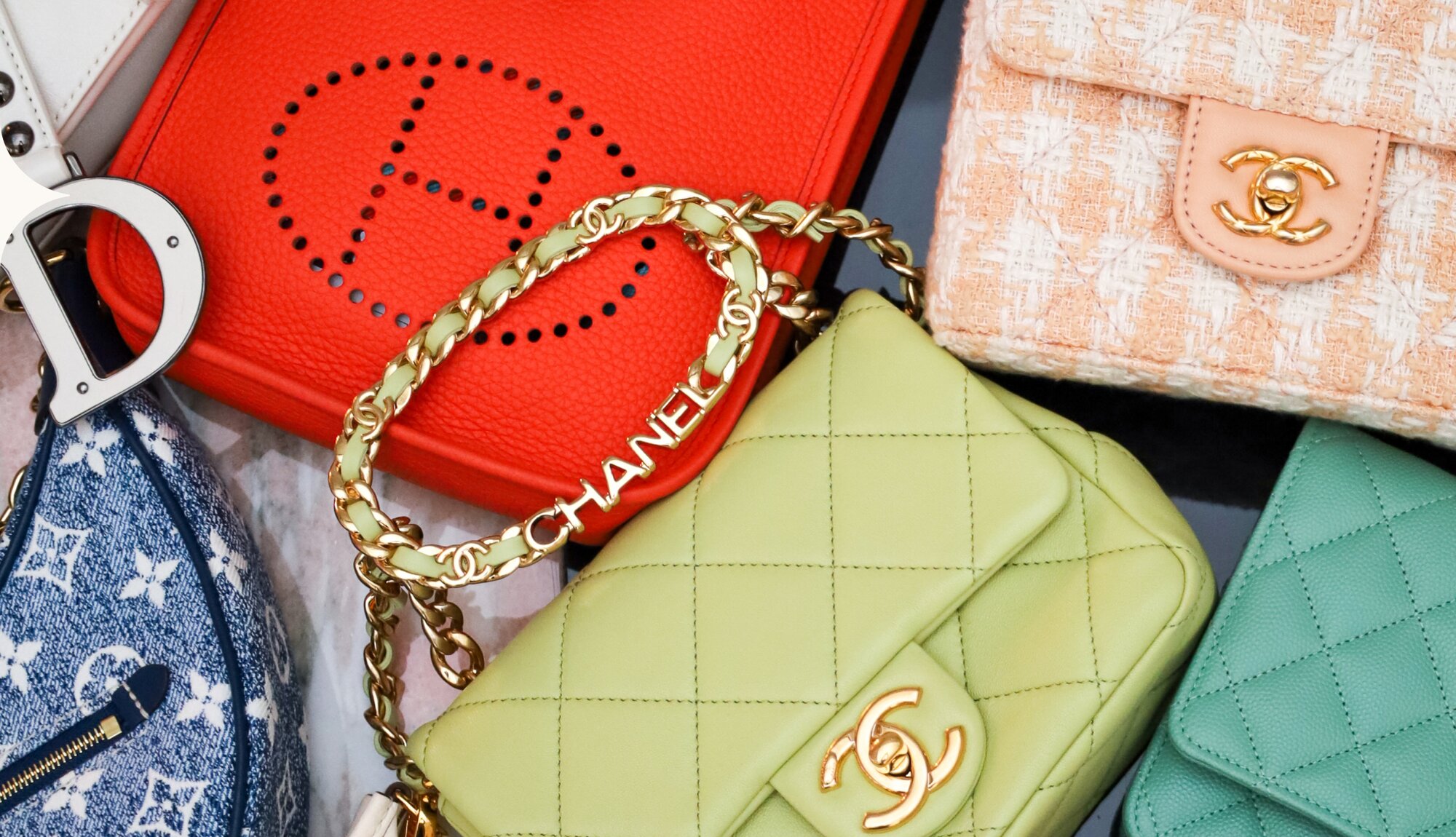 Image of colorful luxury handbags from Vivrelle.