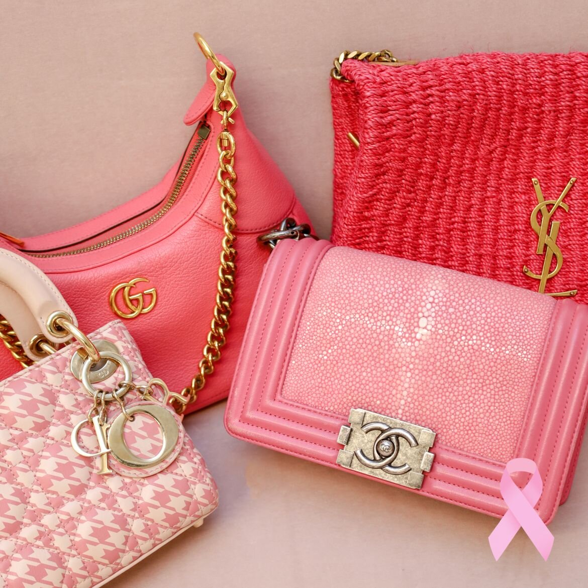 Image of pink luxury bags from Vivrelle.