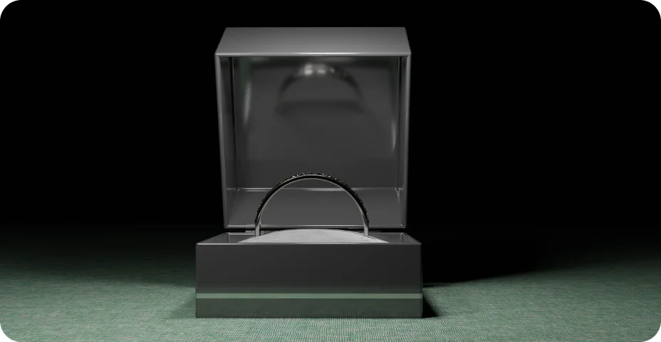 Aliança de casamento, anel de diamante, caixa de anel, ilustração 3D