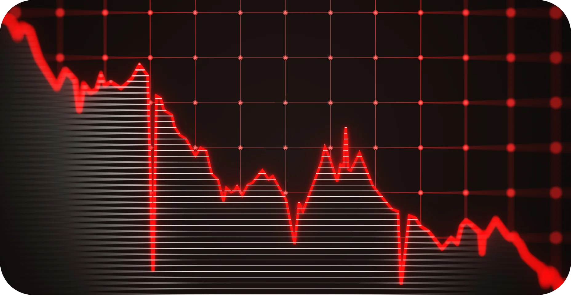 Fundo do gráfico financeiro vermelho em queda. Renderização 3D