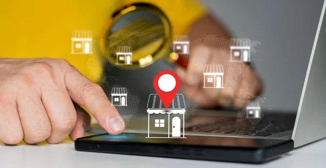 Conceito de comércio eletrônico de mercado local, estratégia de SEO local, otimização de pesquisa local