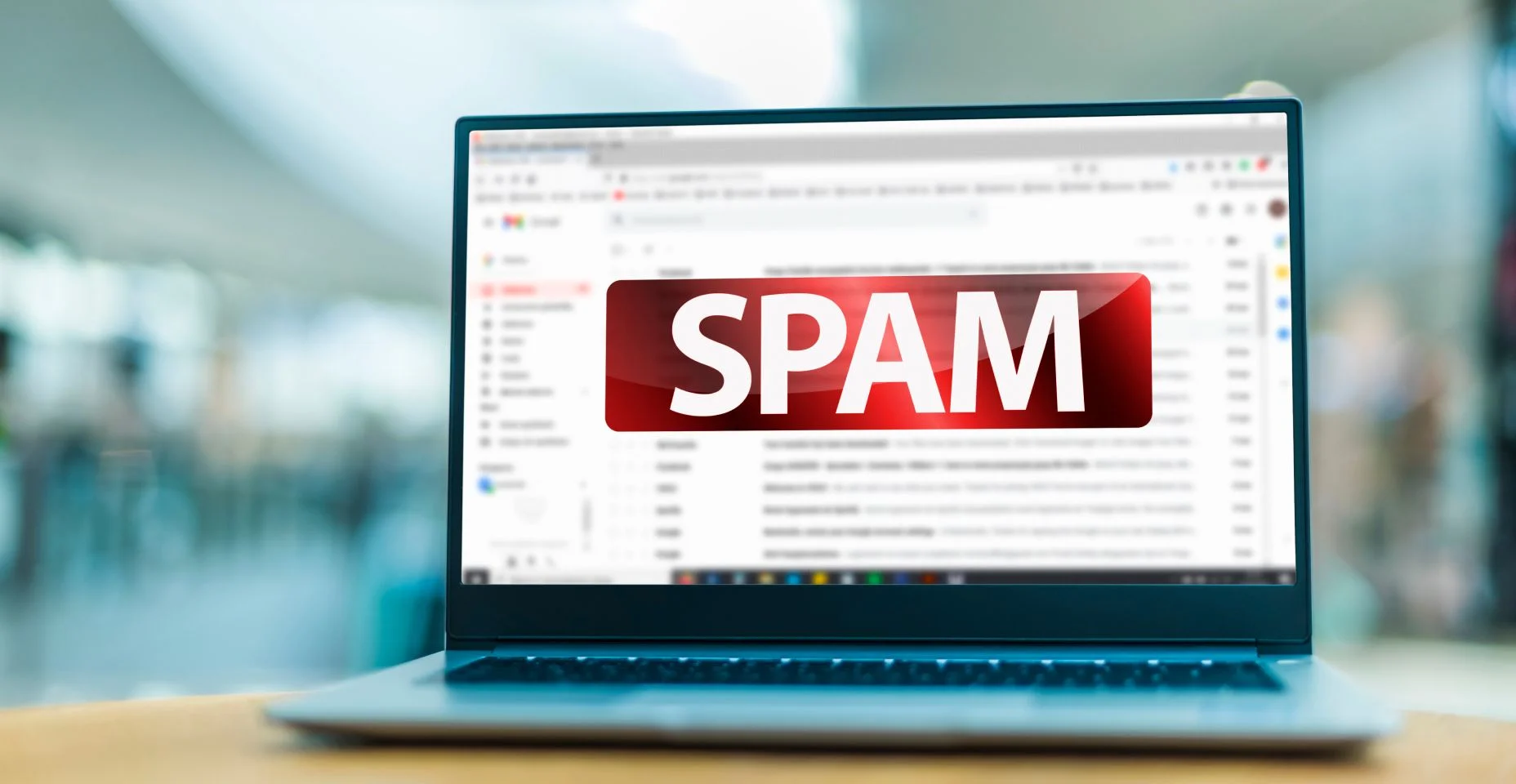 Laptop exibindo sinal de spam na internet