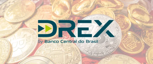 imagem de moedas digitais de fundo é o logo do drex sobrepondo a imagem