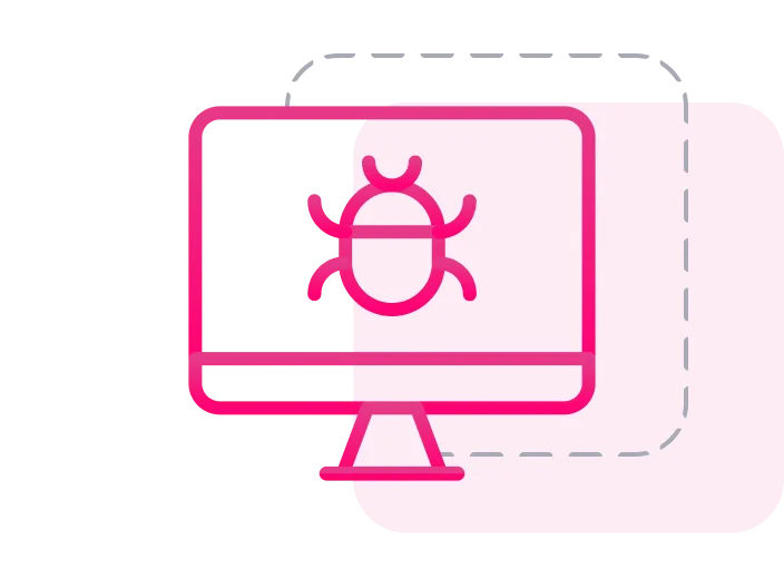Ilustração da tela de um computador com um inseto