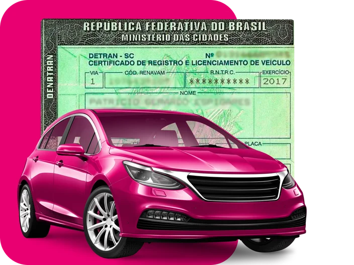 Carro de cor rosa com documento CNH