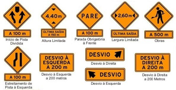 Placas de sinalização de obras