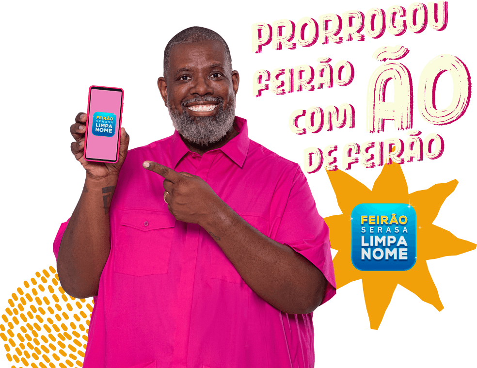 Pericles com celular com o Feirão Serasa Limpa nome